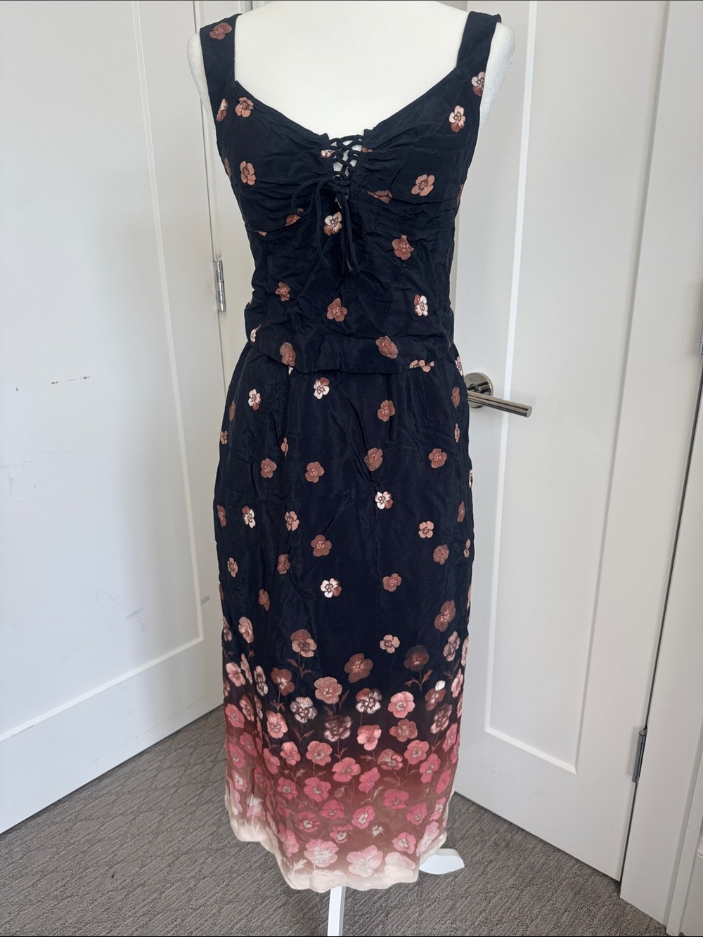 Free People Charcoal Smocked Skirt with Blush Accents